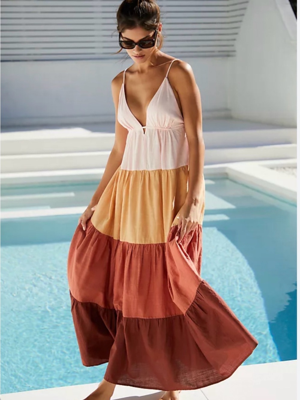 Anthropologie Tiered Maxi Dress in Cream, Yellow, Rust, Brown